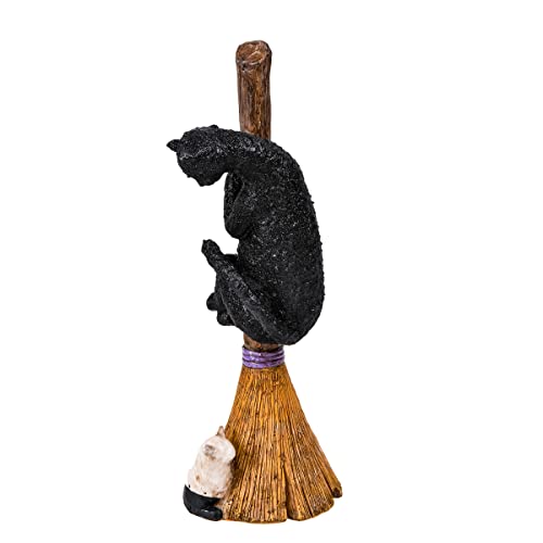 Halloween Black Cat with Broom Tabletop Decoration - 13 Inches