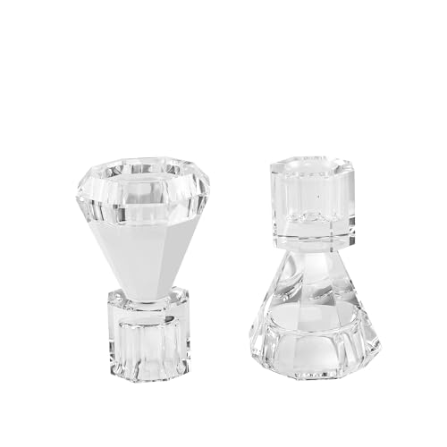 Crystal Candle Holders Set of 2 - Elegant Glass Tealight Stand for Weddings and Home Decor