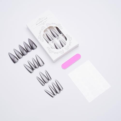 Long Stiletto Black Cat Eye Press On Nails with Glitter Design - Style-20, 24 Pcs