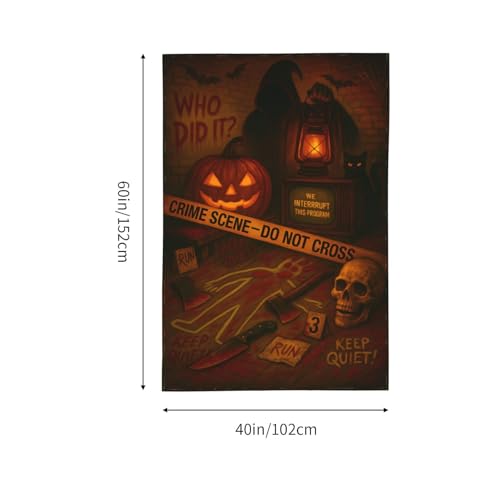Halloween Crime Scene Tapestry 60x40 Inch - Murder Mystery Party Decor, Skeleton Wall Hanging, Detective Room Backdrop - Witch Variation 60"L x 40"W