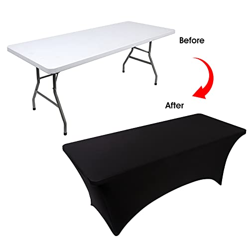 8ft Black Stretch Spandex Fitted Table Cover for Rectangular Tables - 96" x 30" 2-Pack