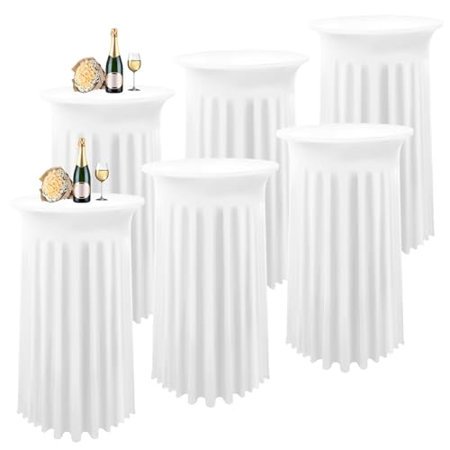 Pure White 6 Pack Stretch Cocktail Table Covers 32x43 Inch Fitted High Top Party Cloth