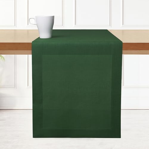 Forest Green Linen Table Runner 14 x 90 Inches - Classic Linen by D'Moksha - Eco-Friendly Gift-Ready Decor