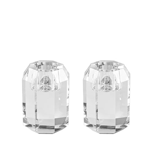 Crystal Taper Candle Holders Set of 2 - Faceted Wedding & Home Decor