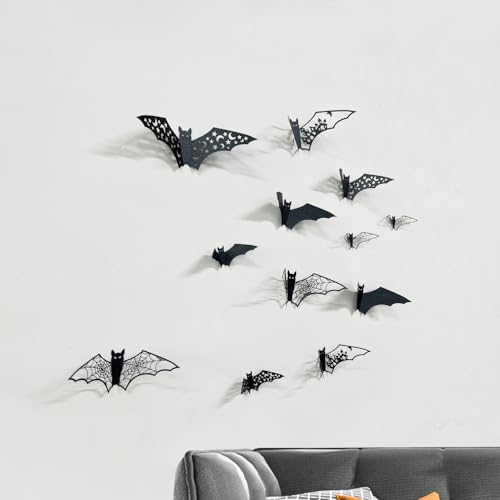 Halloween Bat Wall Decals - 24pcs 3D Self-Adhesive PVC Stickers for Party Decor
