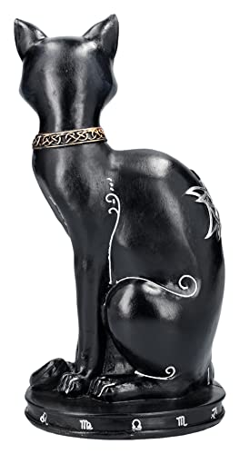 Gothic Zodiac Cat Figurine with Crescent Moon and Wiccan Charm - 12 Inches