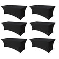Stretch Spandex Fitted Table Cover for 6ft Rectangular Tables - Black, 6 Pack