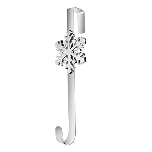 URATOT Christmas Silver Metal Wreath Hanger with Snowflake Icons - 14.5 Inch Heavy Duty Door Hook (Variation: Silver)