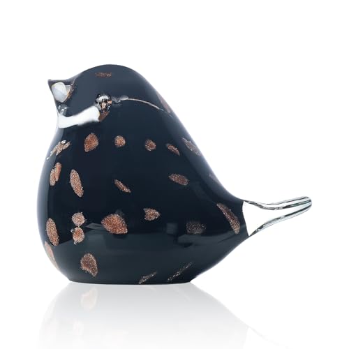 Black Blown Glass Bird Figurine Handmade Animal Sculpture Home Decor - LONGWIN