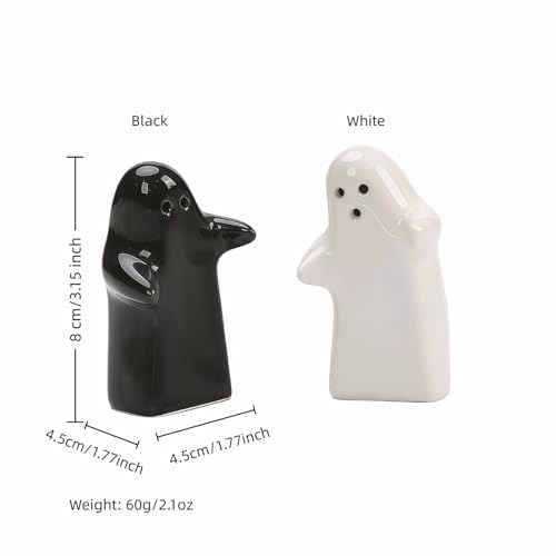 Ceramic Ghost Salt and Pepper Shakers - Black & White Hugging Couple, Wedding Gift, 1.5 x 1.0 x 0.8 cm – Halloween & Kitchen Decor