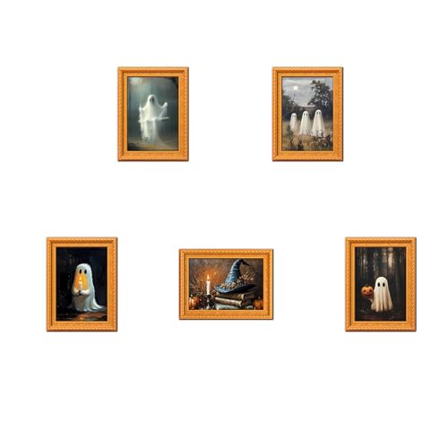 Halloween Fridge Magnets with Ghost & Cat Designs - Style 7 - 5 Pcs