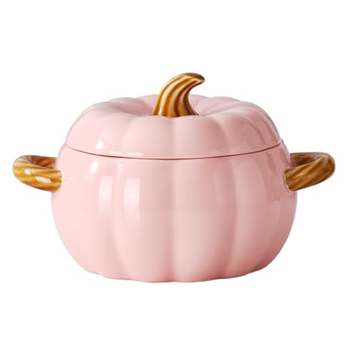 Pink Pumpkin Soup Bowl 64oz Ceramic Pumpkin Pot with Lid - Holiday Themed Serveware