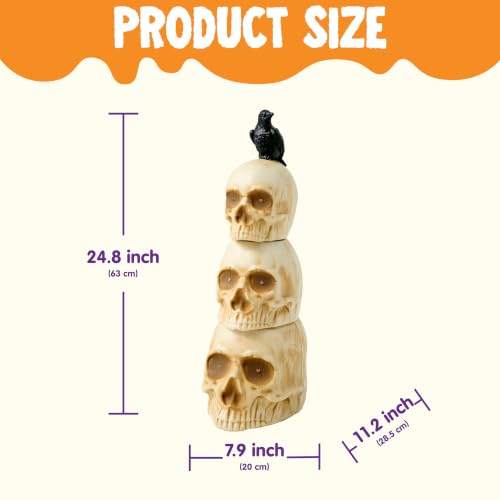 Stackable Skeleton Decor with Glowing Skulls and Crow for Halloween Yard Indoors
