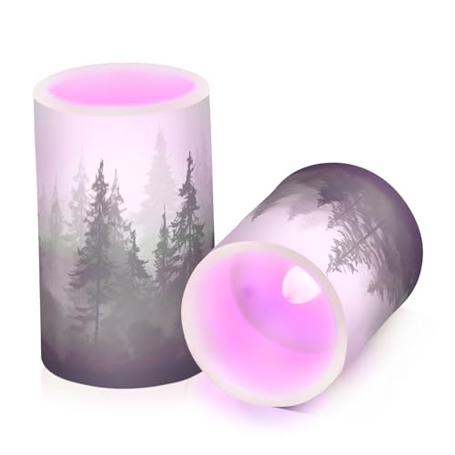 Pine Trees Flameless Candles with Remote Control Set - Battery Operated Home Decor
