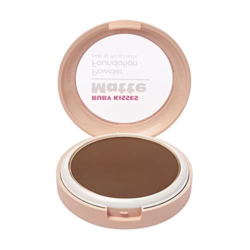 Ruby Kisses Matte Powder Foundation Ebony 0.35oz Full Coverage with Sponge & Mirror - 8 Shades