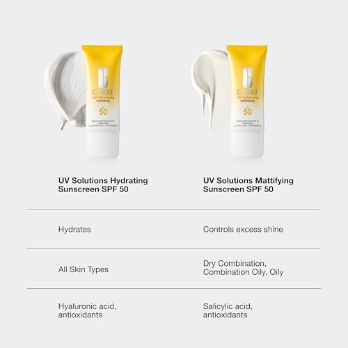 Clinique UV Solutions Hydrating Sunscreen Broad Spectrum SPF 50 With Hyaluronic Acid + Antioxidants | No White Cast | Safe For Sensitive Skin, 1.3 Fl Oz