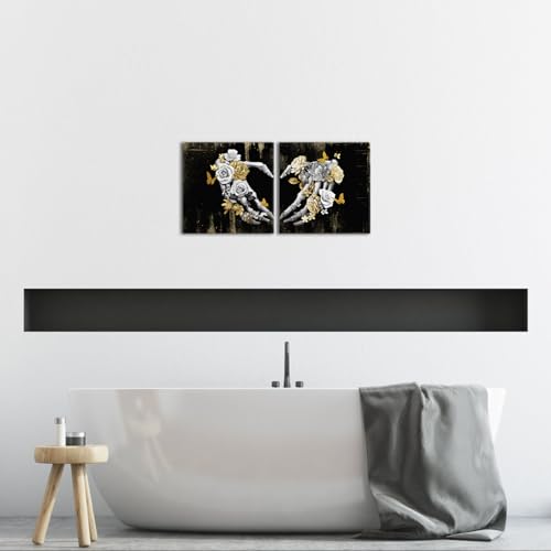 Small Gothic Skull Heart Wall Art Set - Black Gray Gold Framed Artwork for Gothic Decor