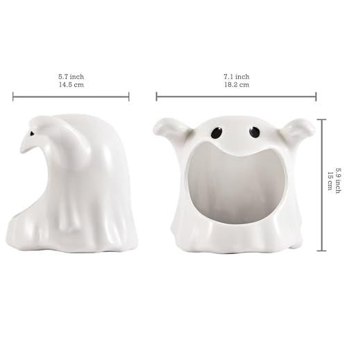 White Ghost Ceramic Candy Bowl Holder with Large Opening for Halloween Decoration & Trick or Treat