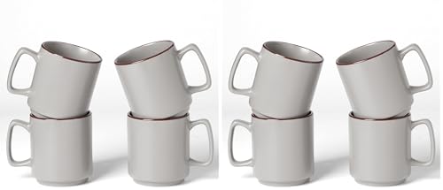 Light Gray Coffee Mug Set of 4 - 14oz Ceramic Cups for Latte Tea Milk