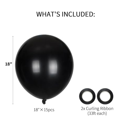 Black 18 Inch Latex Balloons - 15 Pack Large Round Party Decorations