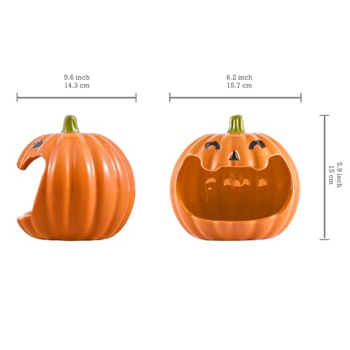 Orange Pumpkin Ceramic Candy Bowl Holder with Large Opening Halloween Decor