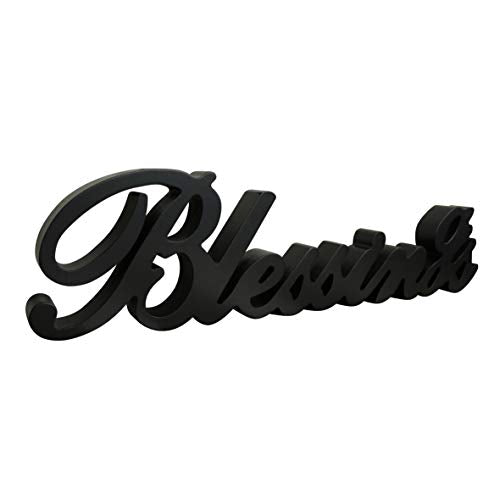 Black Wooden Blessings Sign - Free Standing Wall Art Decor 16 x 4 1/4 Inches