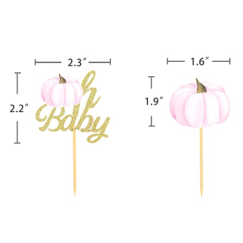 24 Pcs Baby Pink Pumpkin Cupcake Toppers for Baby Shower & Autumn Party