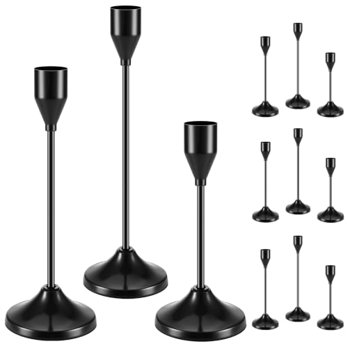 Black Metal Candlestick Holders Set - 12 Pcs Taper Candle Holders with Variations