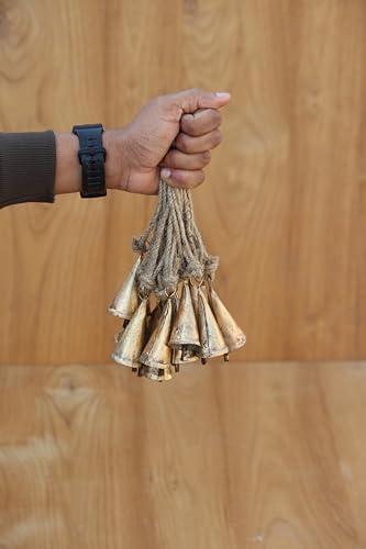 Handmade Rustic Lucky Hanging Bell Clusters on Rope - Tin Christmas Tree Decor - 20 Cones
