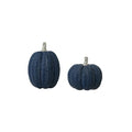 Blue Fall Pumpkins Set of 2 - Small Resin Braided Autumn Table Decor