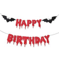 Halloween Happy Birthday Banner - Bloody Style Glitter Bat, Red