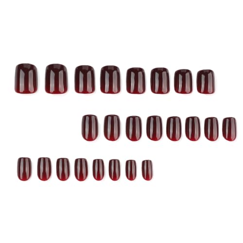 Black Cherry Short Square Press-On Nails with Gel Finish - Style 11, 24 Pcs