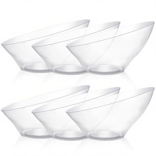 Clear Plastic Serving Bowls 54oz, 12 Pack - Angled Disposable Snack & Salad Bowls
