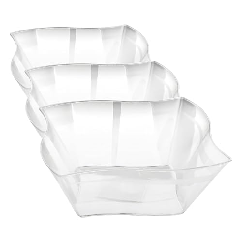 45 oz Wave Clear Disposable Plastic Serving Bowl Pack of 3 - Elegant Party & Salad Bowl