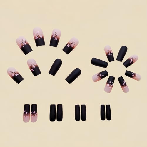 CEWEWP Fall Pink Black Gradient Square Coffin Press-On Nails A1 - 24PCS False Nails for Women