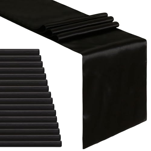 Black Satin Table Runners 16 Pack - 12x108 Inch Silk-Feel Fabric, Variation of THIS listing