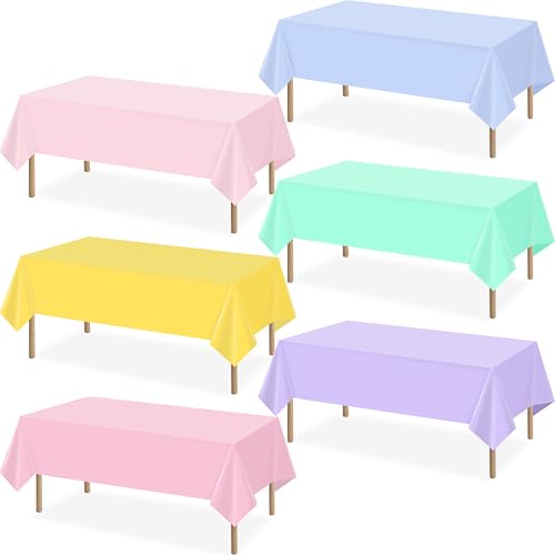 Pastel Plastic Tablecloths 6-Pack 54x108 Inch Waterproof Disposable Party Covers - 6 Colors