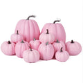Pink Plastic Pumpkins Set of 12 - Assorted Fall Decor, Rustic & Reusable