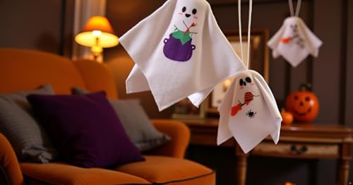 Halloween Ghost Tree Ornaments Set - 8 Reusable Felt Decorations for Indoor & Party Decor