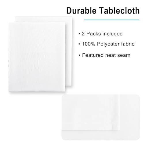 2 Pack White Rectangle Tablecloths 70 x 140 Inches Waterproof & Spillproof