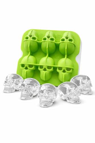 Green Skull Ice Cube Mold - 6-Cavity Silicone Ice Tray for Whiskey & Cocktails
