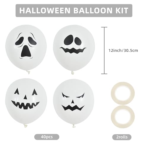 Halloween Ghost Faces Latex Balloons 12 Inch - Black White Pumpkin Ghost Party Decorations, 40Pcs