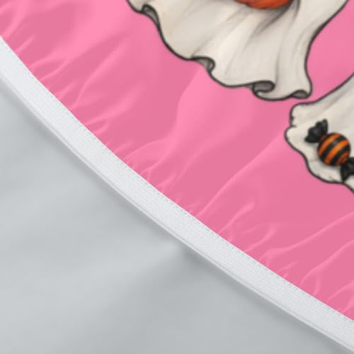 Pink Halloween Round Fitted Tablecloth with Elastic Edge - 43 Inch Spooky Cute Decor