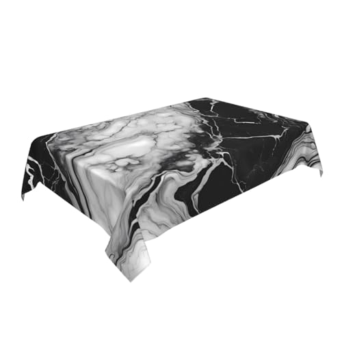 Marble Texture Rectangle Tablecloth 54x72 Inch Waterproof & Washable - Black & White US