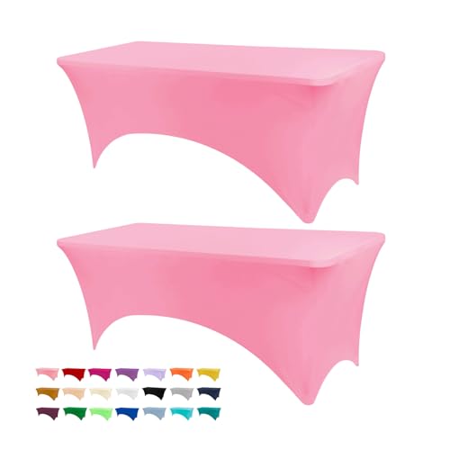 6ft Stretch Spandex Fitted Table Cloth for 6 Foot Tables - Hot Pink 72x30 Inches 2 Pack