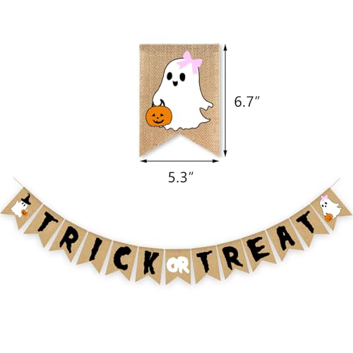 Halloween Trick or Treat Burlap Banner Ghost Pumpkin Bunting Decoration