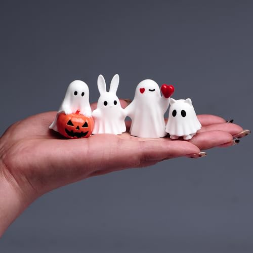 Halloween Ghost Mini Figurines Set - Cute Spooky Tabletop Decor & Party Favors