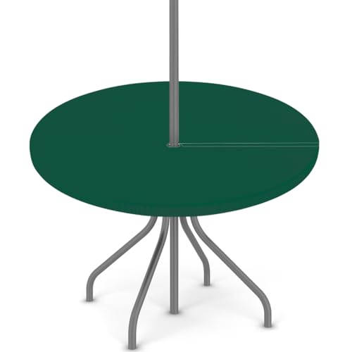 Outdoor Round Tablecloth with Umbrella Hole - Waterproof & Elastic Fit, 44 Inch - Green