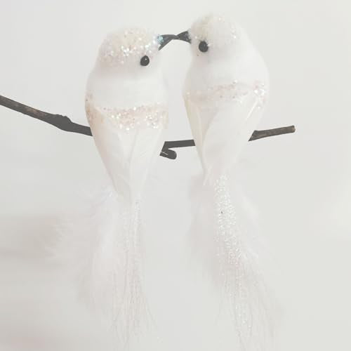 White Tone Artificial Christmas Red Cardinal Birds Set with Clips - 5 Pack Holiday Decor