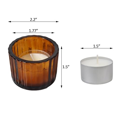 Amber Tealight Candle Holder Set of 24 - Thick Glass Votive & Party Decor